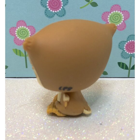 Authentic Littlest Pet Shop # 2231 Tan Yellow Gold Glitter Sparkle Owl w Bow - Picture 3 of 3